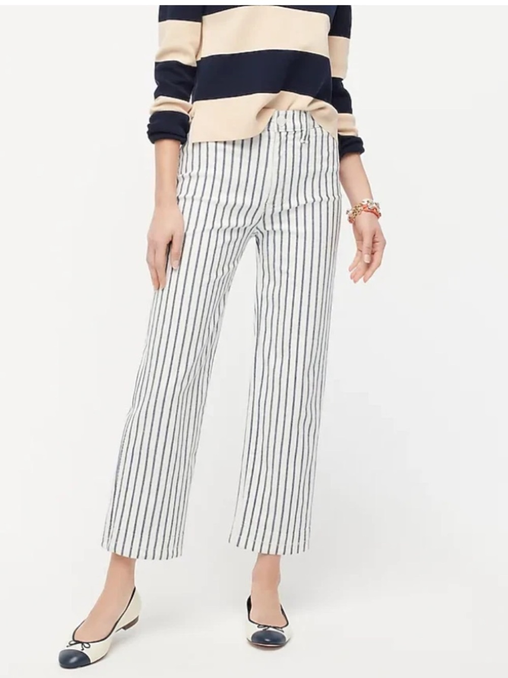 J. Crew Slim Wide-Leg Striped Cropped Jeans
White Navy Coastal Preppy 30 US 10